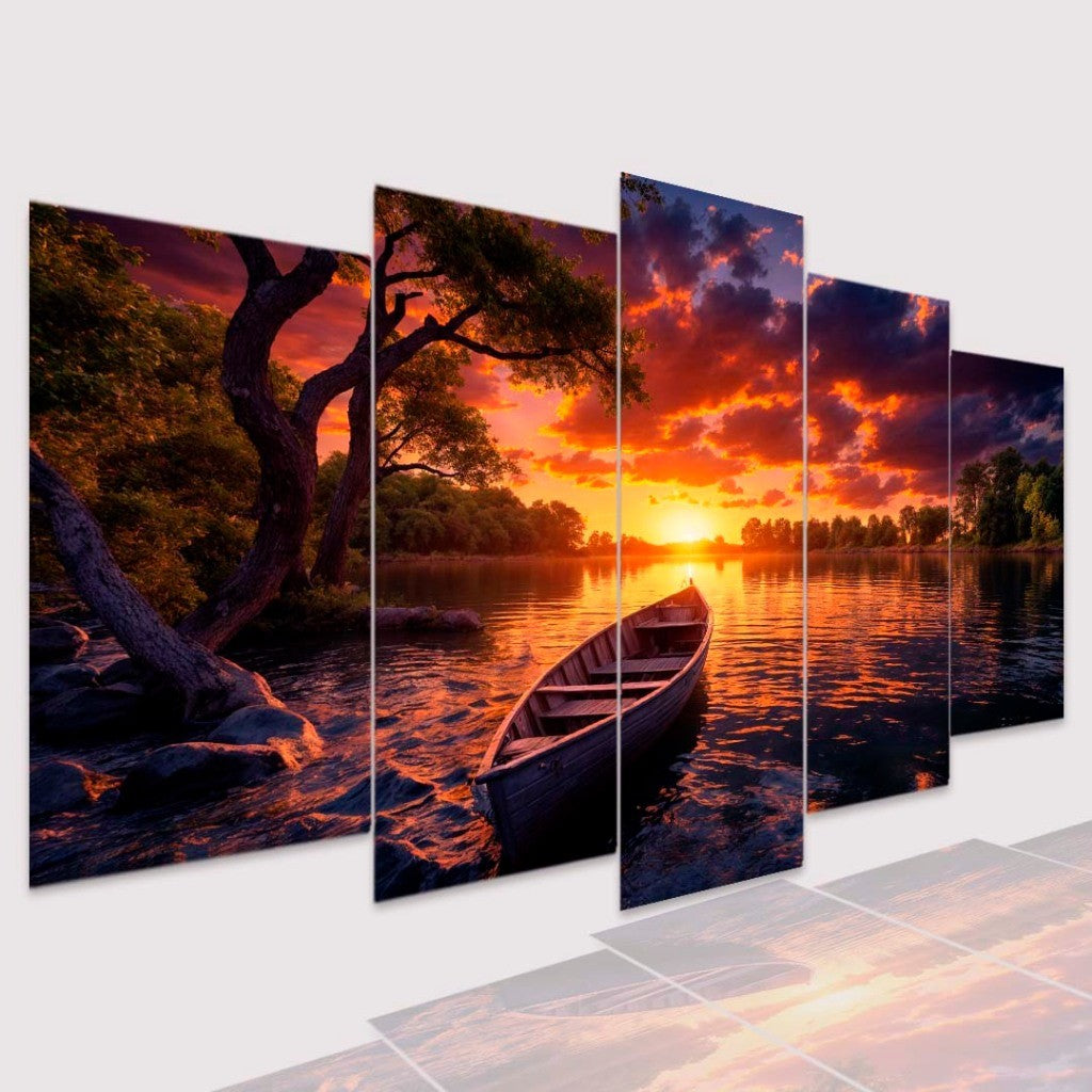 Quadro Decorativo Mosaico Barco ao Sol Poente - Quadros Decorativos para Sala | Display de Festa Infantil