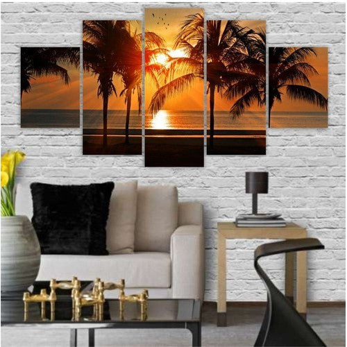 Quadros Decorativos Mosaico Pôr Do Sol Coqueiros 115x60cm - Quadros Decorativos para Sala | Display de Festa Infantil