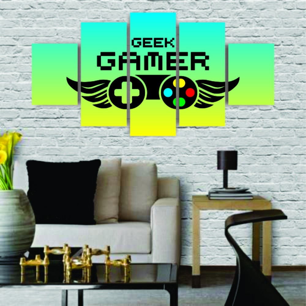 Quadros Decorativos MDF Gamer Geek Controle Azul Amarelo Sala Quarto - Quadros Decorativos para Sala | Display de Festa Infantil