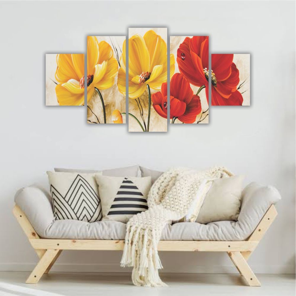 Quadro decorativo Flores Vermelhas e Amarelas - Quadros Decorativos para Sala | Display de Festa Infantil