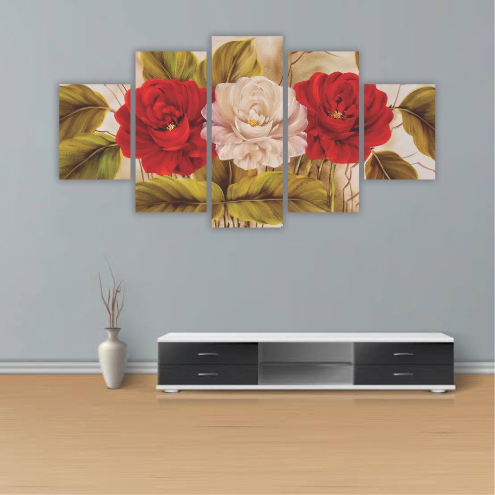 Quadro Decorativo Floral Rosas Brancas e Vermelhas - Quadros Decorativos para Sala | Display de Festa Infantil