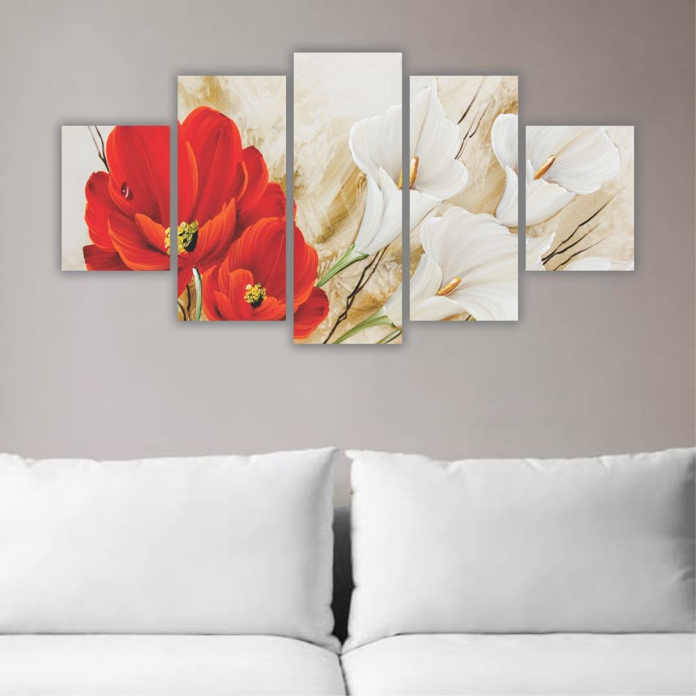 Quadro decorativo Floral Copo de Leite + Flor Vemelha - Quadros Decorativos para Sala | Display de Festa Infantil