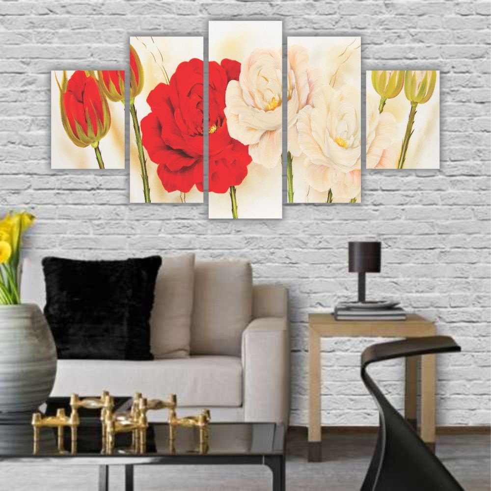 Quadro decorativo Floral Vermelho e Branco - Quadros Decorativos para Sala | Display de Festa Infantil
