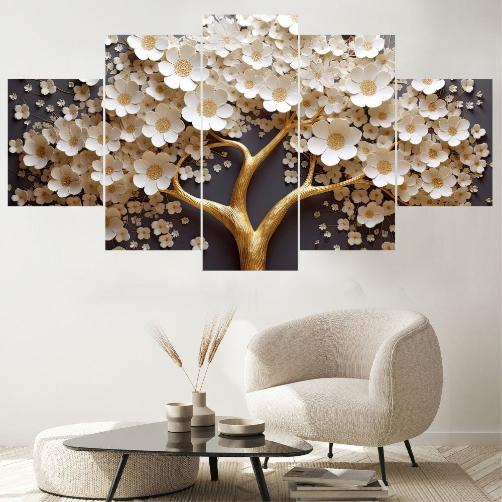 Quadro Decorativo Mosaico Árvore Papel e Haste Dourada - Quadros Decorativos para Sala | Display de Festa Infantil