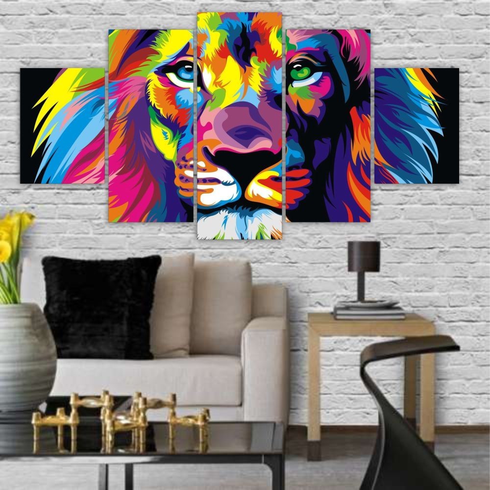 Quadros Decorativos Leao Colorido Religioso Quarto - Quadros Decorativos para Sala | Display de Festa Infantil