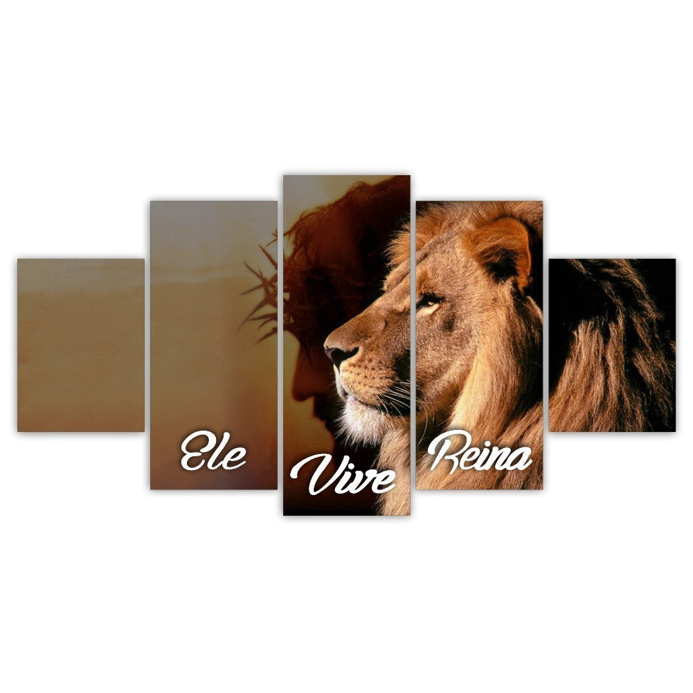 Quadros Decorativo Mosaico Leao de Juda Jesus - Ele Vive Reina - Quadros Decorativos para Sala | Display de Festa Infantil