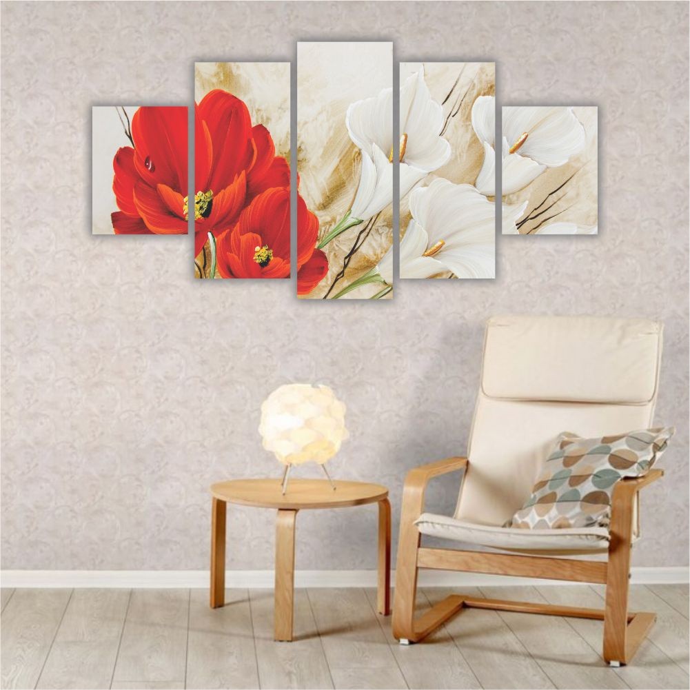 Quadro decorativo Floral Copo de Leite + Flor Vemelha - Quadros Decorativos para Sala | Display de Festa Infantil