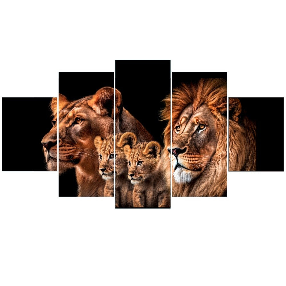Quadro Decorativo Mosaico Leões com 2 filhotes - Quadros Decorativos para Sala | Display de Festa Infantil