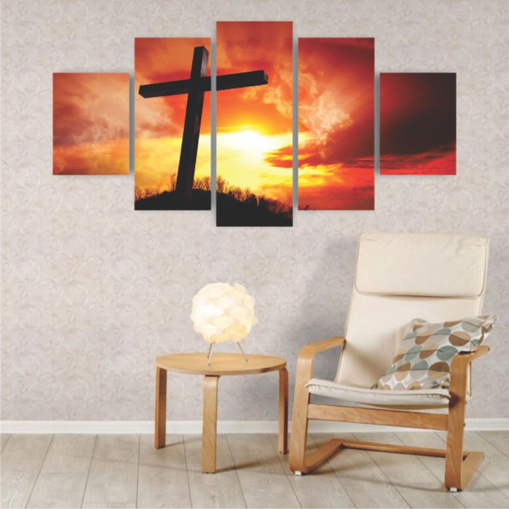 Quadros Decorativos Religioso Por do Sol Cruz - Quadros Decorativos para Sala | Display de Festa Infantil