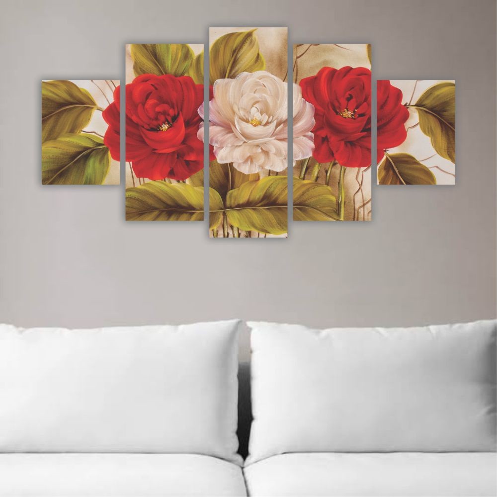Quadro Decorativo Floral Rosas Brancas e Vermelhas - Quadros Decorativos para Sala | Display de Festa Infantil