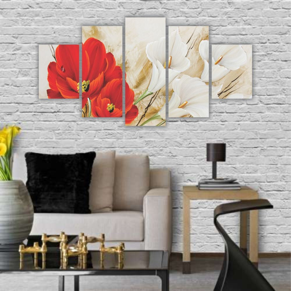 Quadro decorativo Floral Copo de Leite + Flor Vemelha - Quadros Decorativos para Sala | Display de Festa Infantil