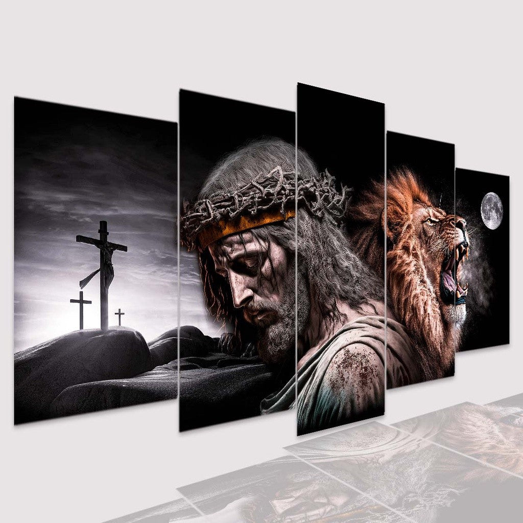 Quadro Decorativo Leão, Cristo e Lua - Quadros Decorativos para Sala | Display de Festa Infantil