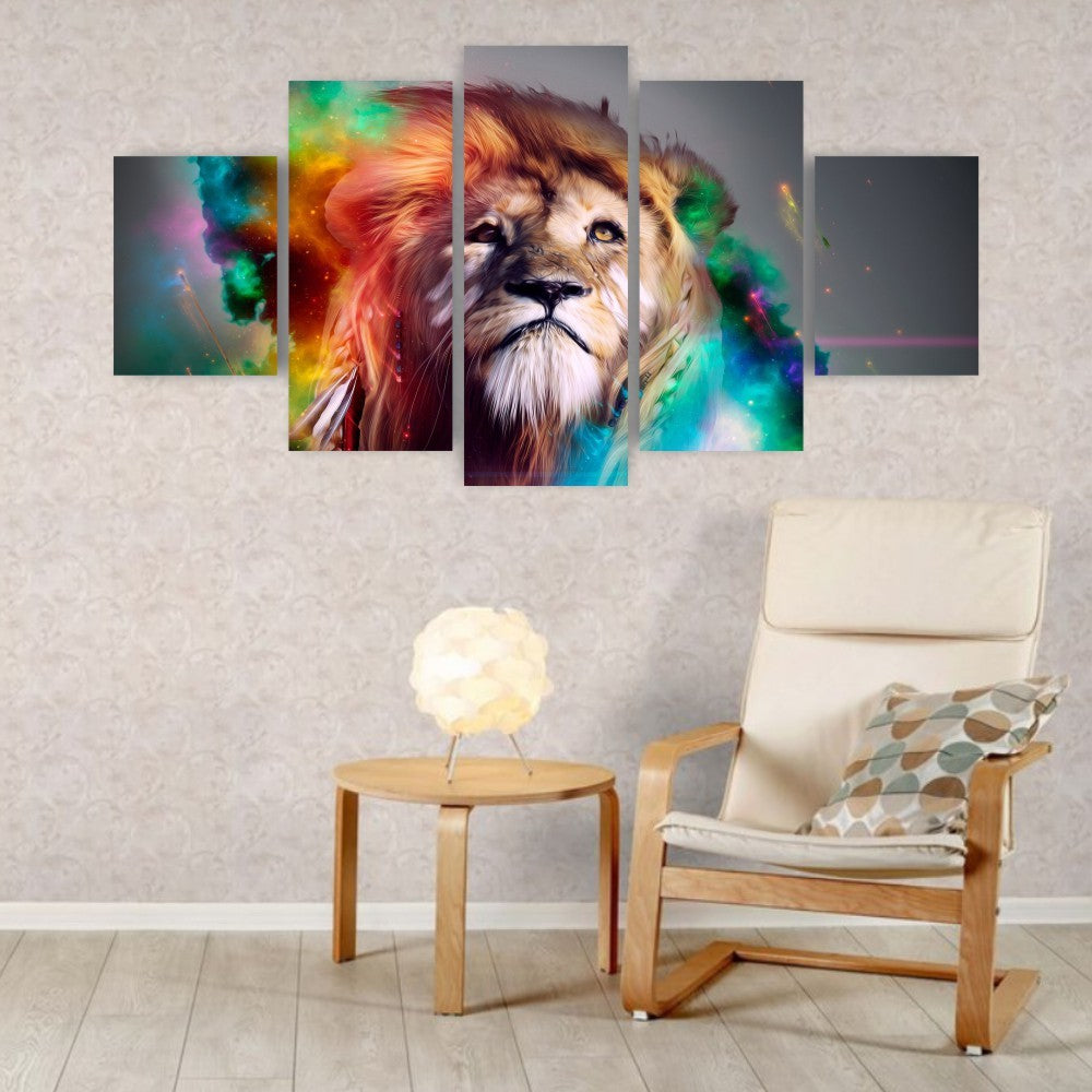Quadros Decorativos MDF Leão de Judá em Chamas Colorido Sala Quarto - Quadros Decorativos para Sala | Display de Festa Infantil