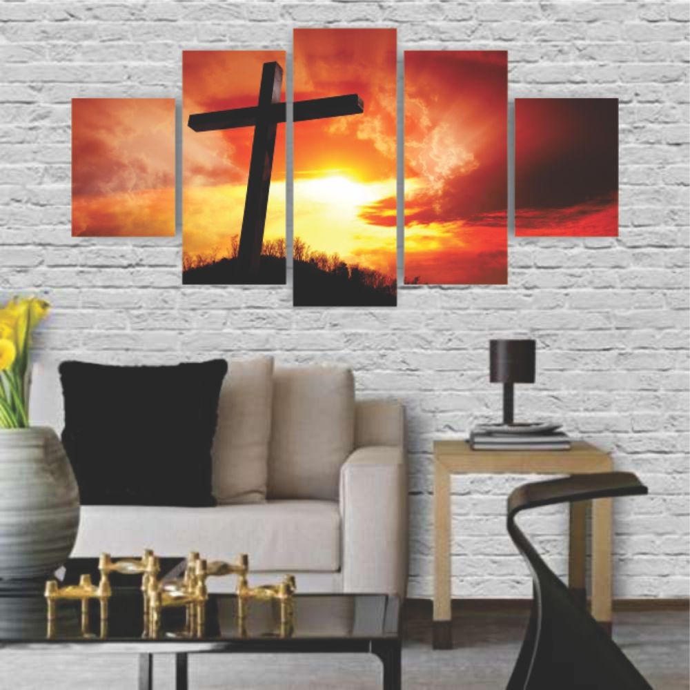 Quadros Decorativos Religioso Por do Sol Cruz - Quadros Decorativos para Sala | Display de Festa Infantil