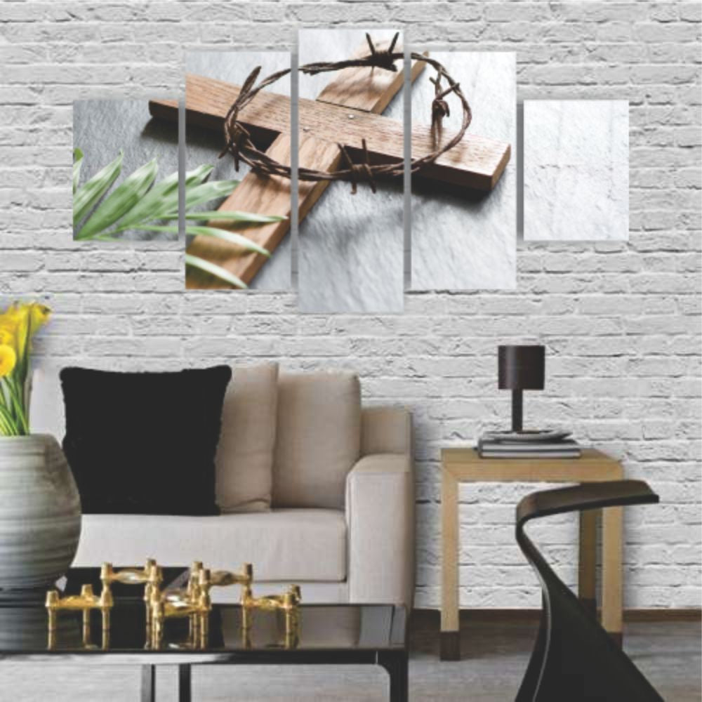 Quadros Decorativos Religioso Ramos e Cruz Jesus Cristo Mosaico MDF - Quadros Decorativos para Sala | Display de Festa Infantil