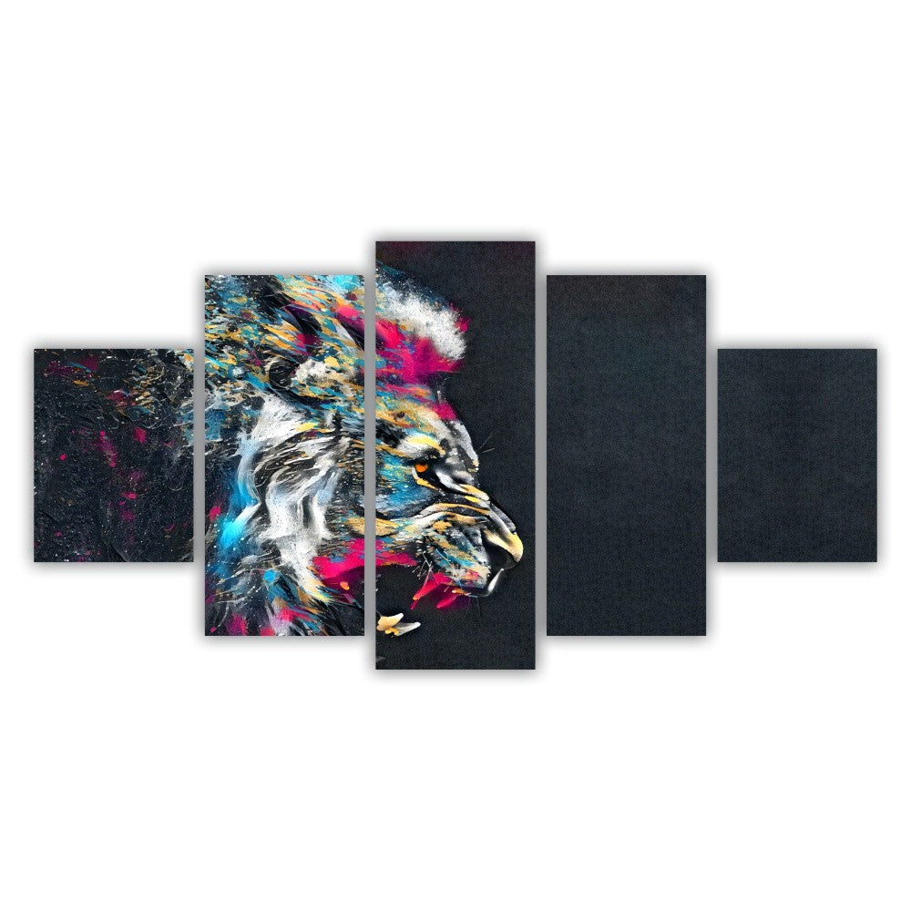 Quadro decorativo Aquarela Leão colorido Feroz - Quadros Decorativos para Sala | Display de Festa Infantil