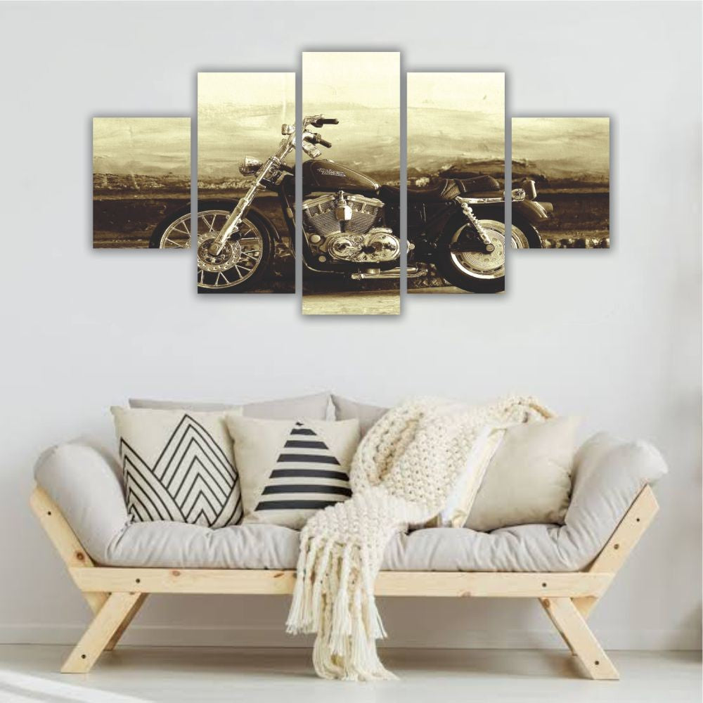 Quadro Decorativo Moto Preta Retro Sépia - Quadros Decorativos para Sala | Display de Festa Infantil