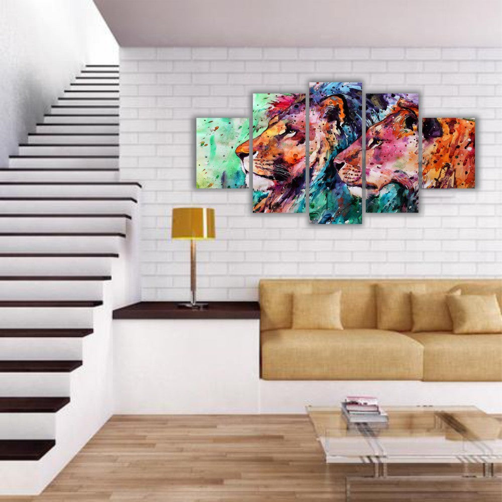 Quadros Decorativos Mosaico Mdf Leão Colorido Aquarela Sala Quarto 115x60cm - Quadros Decorativos para Sala | Display de Festa Infantil