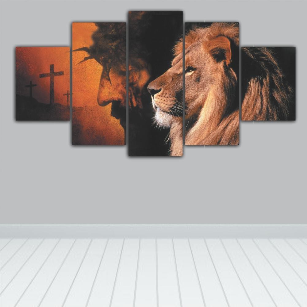 Kit Quadros Decorativos Sala Leão De Judá E Jesus Mais Cruz - Quadros Decorativos para Sala | Display de Festa Infantil
