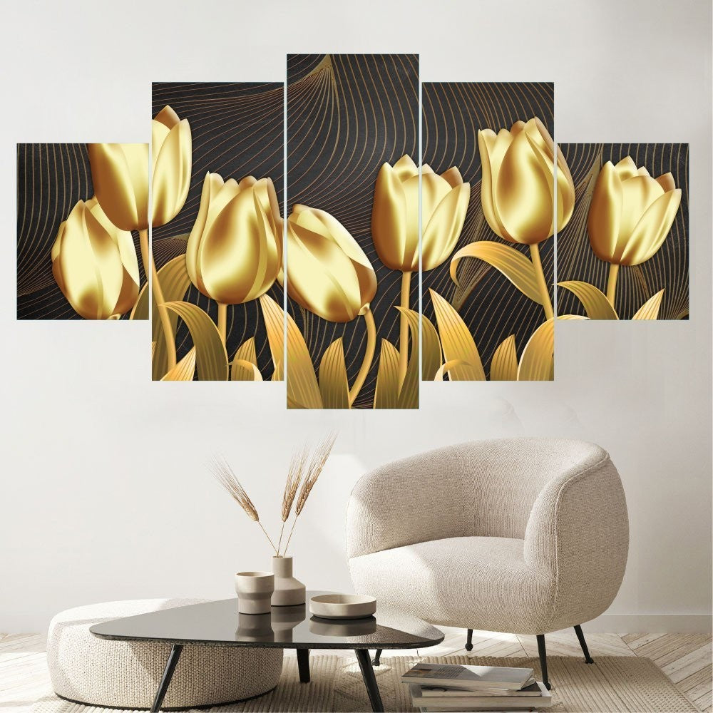 Quadro Decorativo Mosaico Flores de Ouro - Quadros Decorativos para Sala | Display de Festa Infantil