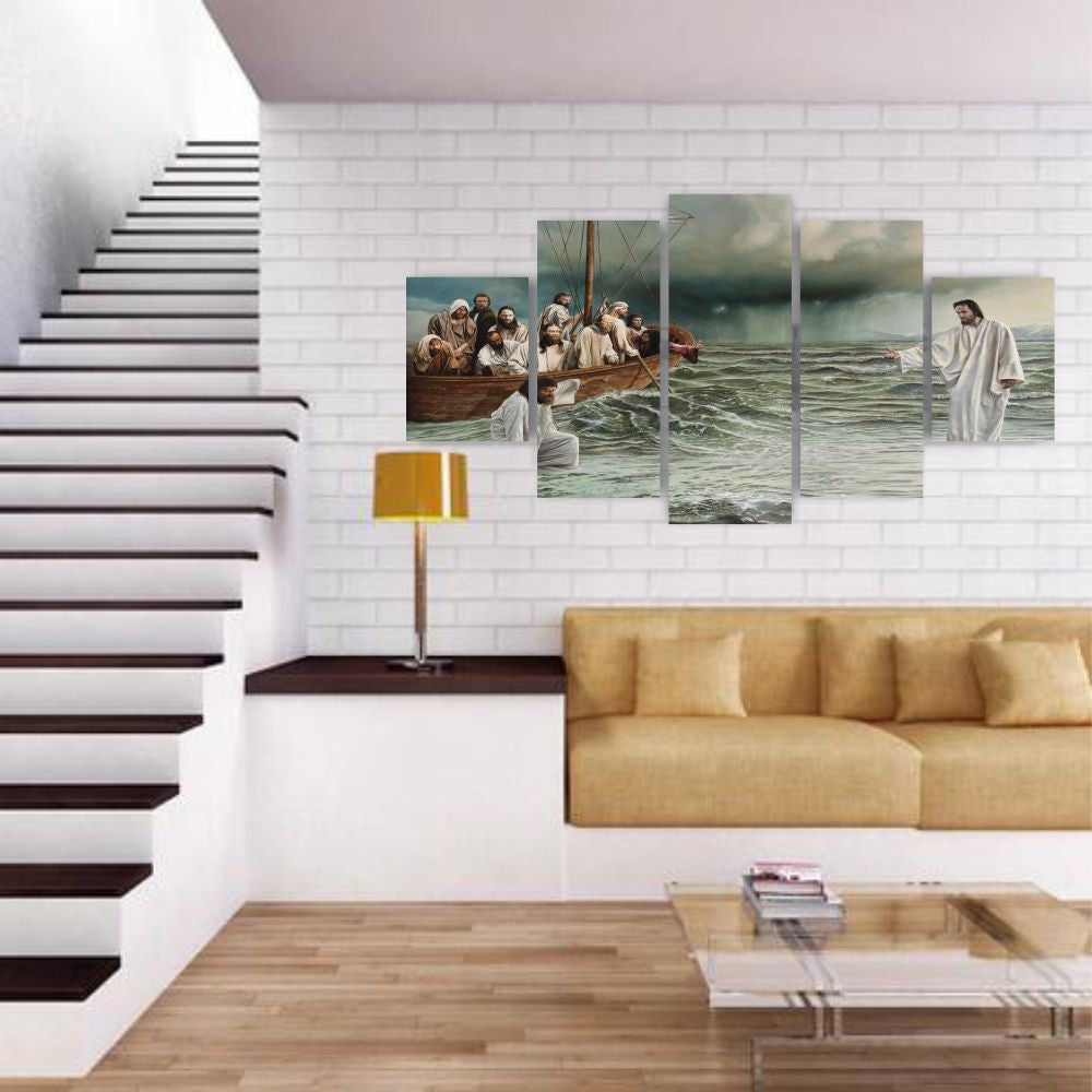 Quadros Decorativos Religioso Jesus sobre as aguas Mosaico MDF - Quadros Decorativos para Sala | Display de Festa Infantil