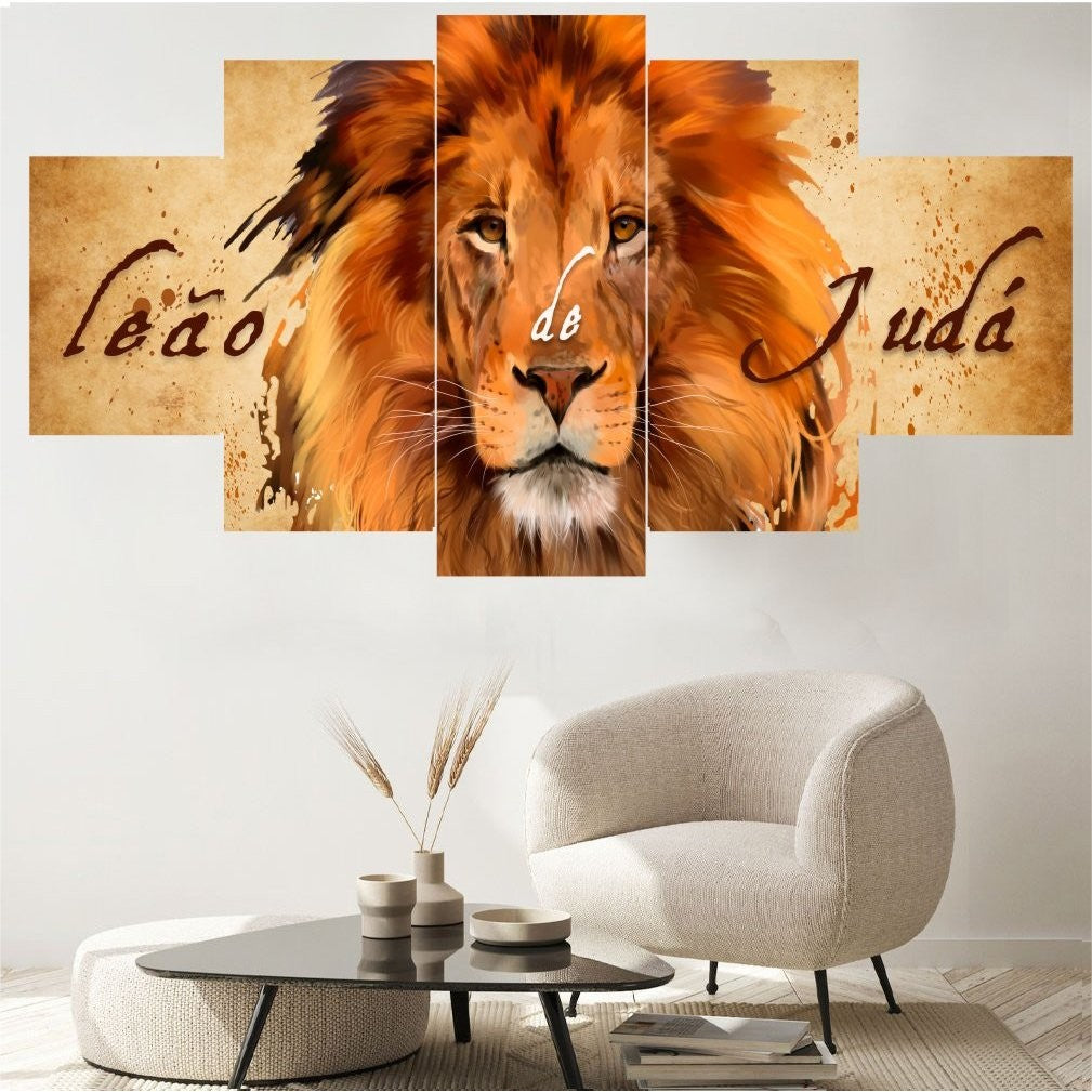 Quadro Decorativo Mosaico Leão de Judá Escrito - Quadros Decorativos para Sala | Display de Festa Infantil