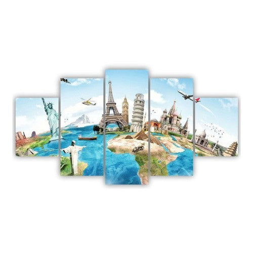 Quadros Decorativos Mosaico Viagem Ao Mundo 115x60cm - Quadros Decorativos para Sala | Display de Festa Infantil