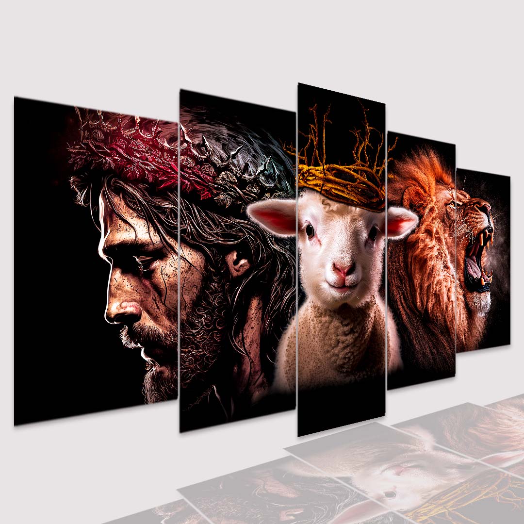 Quadros Decorativo Mosaico Leão ,Cristo Cordeiro Coroa - Quadros Decorativos para Sala | Display de Festa Infantil