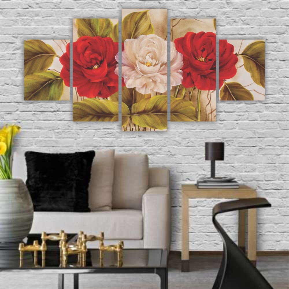 Quadro Decorativo Floral Rosas Brancas e Vermelhas - Quadros Decorativos para Sala | Display de Festa Infantil