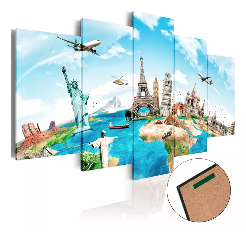 Quadros Decorativos Mosaico Mdf Viagem Ao Mundo 115x60cm - Quadros Decorativos para Sala | Display de Festa Infantil