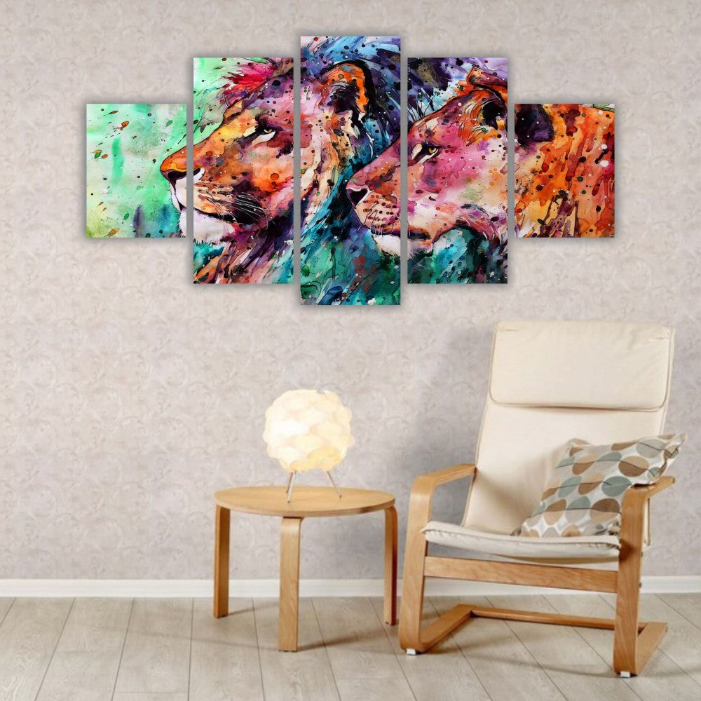 Quadros Decorativos Mosaico Mdf Leão Colorido Aquarela Sala Quarto 115x60cm - Quadros Decorativos para Sala | Display de Festa Infantil