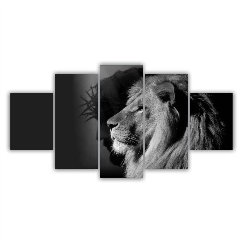 Quadros Decorativos Mosaico MDF Leão de Judá Preto e Branco - Quadros Decorativos para Sala | Display de Festa Infantil
