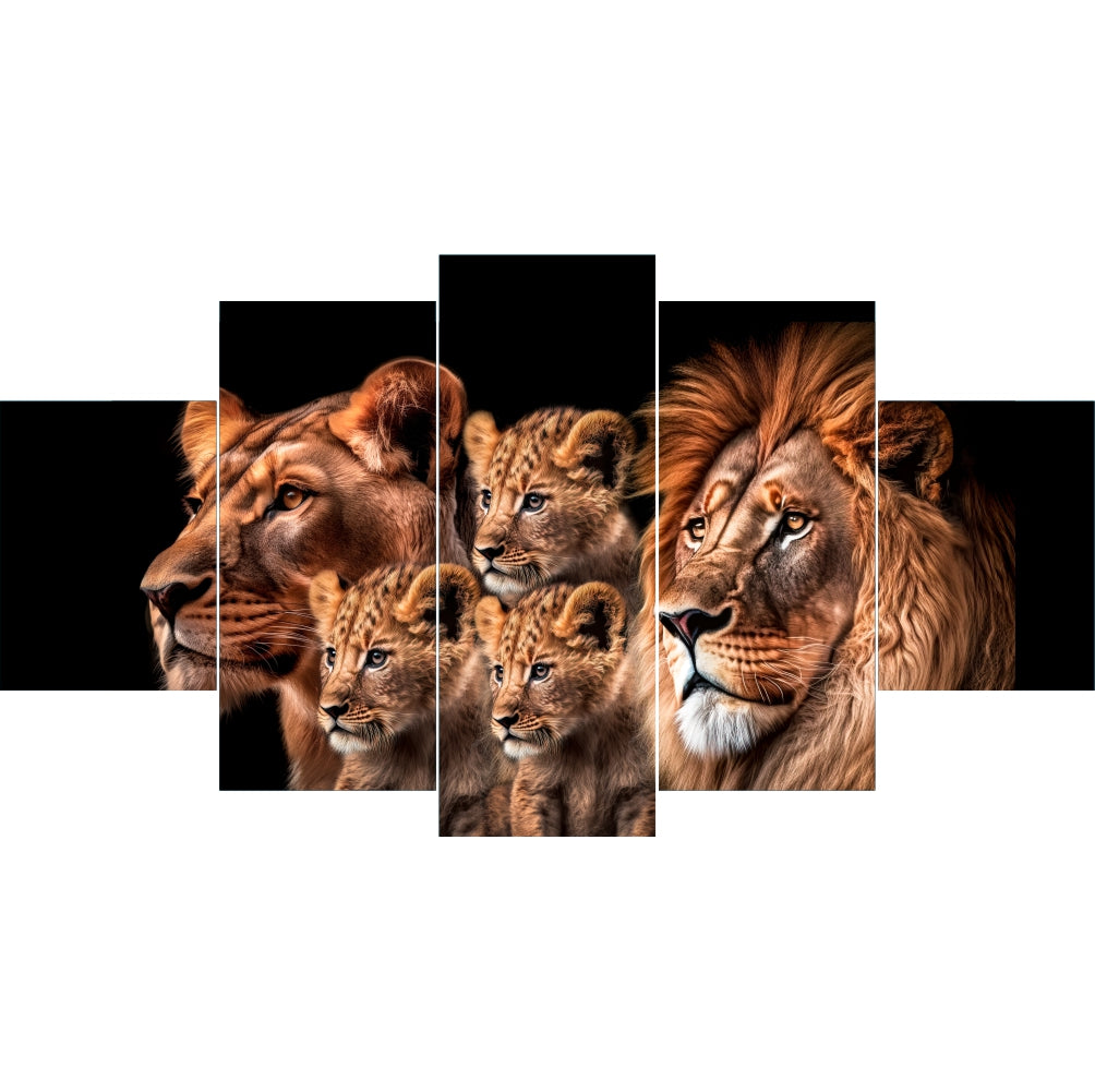 Quadro Decorativo Mosaico Fámilia Leões com 3 filhotes - Quadros Decorativos para Sala | Display de Festa Infantil