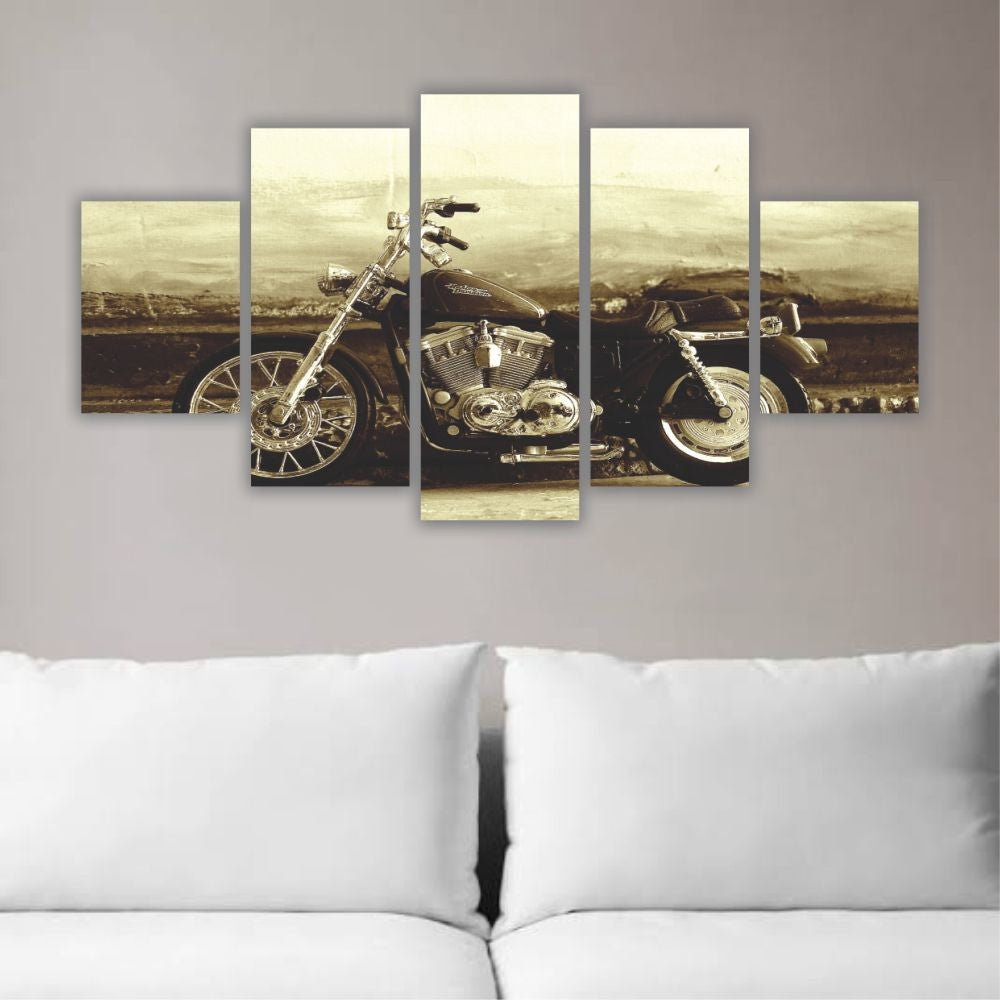 Quadro Decorativo Moto Preta Retro Sépia - Quadros Decorativos para Sala | Display de Festa Infantil