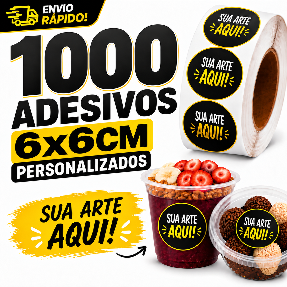 1000 Adesivos 6X6cm - Etiquetas Adesivas e Rótulos Personalizado