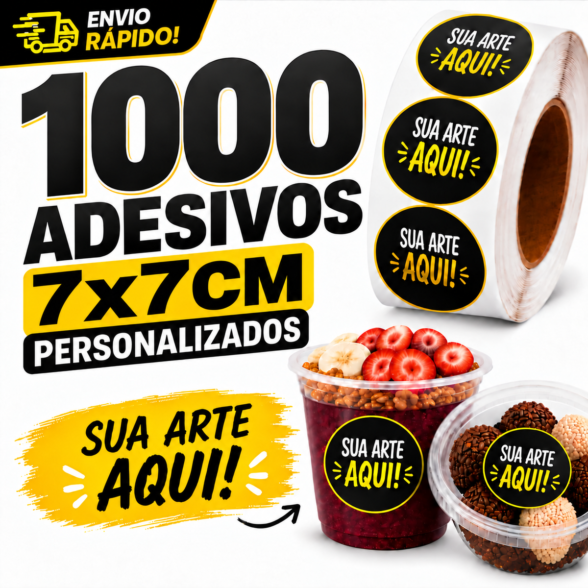 1000 Adesivos 7X7cm - Etiquetas Adesivas e Rótulos Personalizado