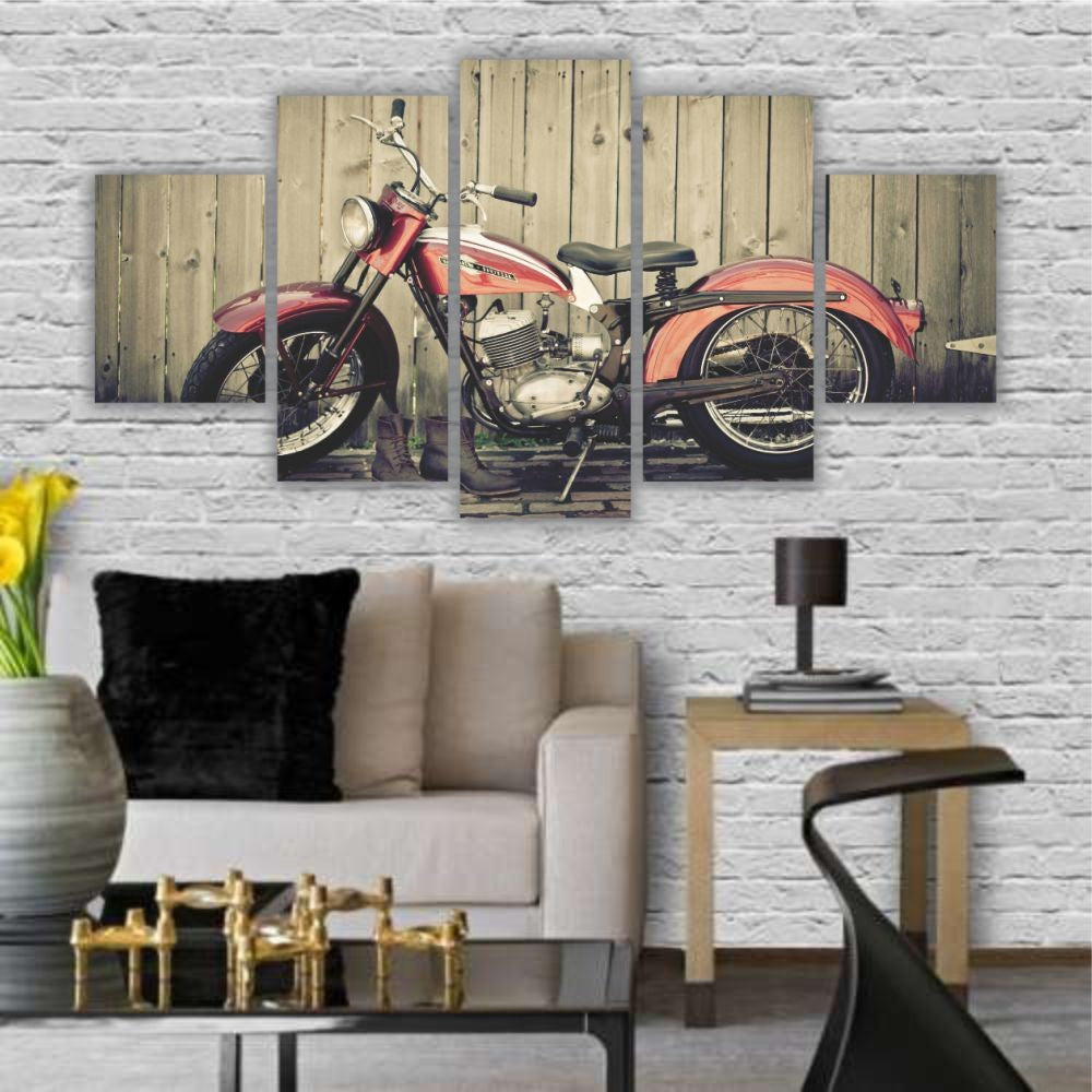 Quadro decorativo Moto Vermelha Vintage - Quadros Decorativos para Sala | Display de Festa Infantil