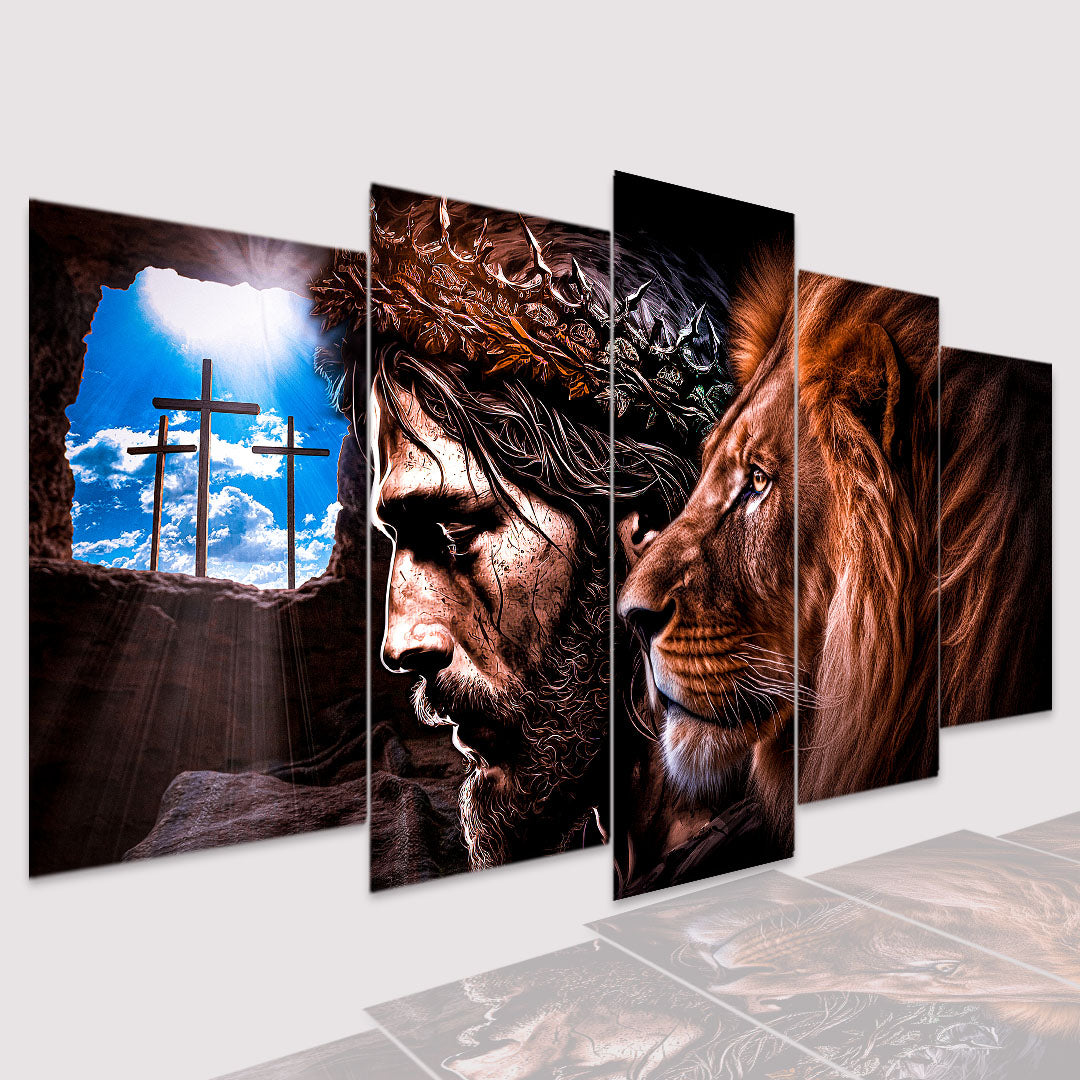 Quadro Decorativo mosaico Leão Cruz Jesus Religioso FÉ Oração - Quadros Decorativos para Sala | Display de Festa Infantil