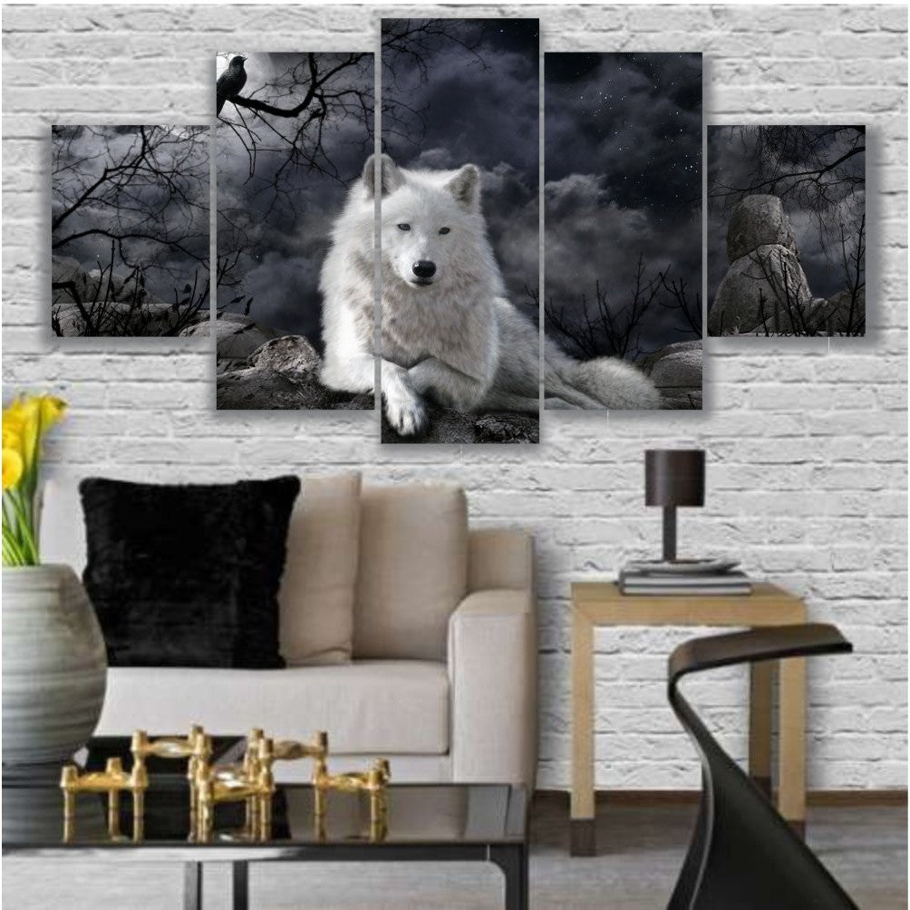 Quadros Decorativos Lobo Branco Mosaico 115x60cm - Quadros Decorativos para Sala | Display de Festa Infantil