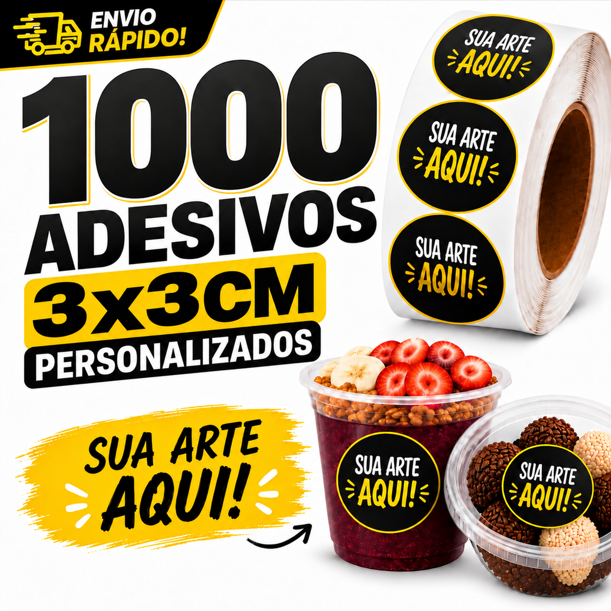 1000 Adesivos 3X3cm - Etiquetas Adesivas e Rótulos Personalizado