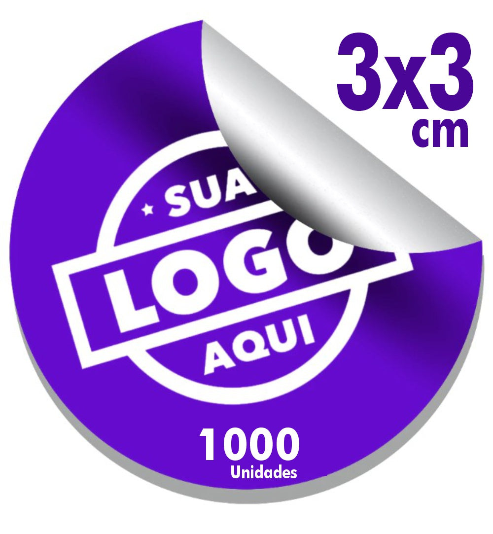 1000 Adesivos 3X3cm - Etiquetas Adesivas e Rótulos Personalizado - Redondos ou Quadrados