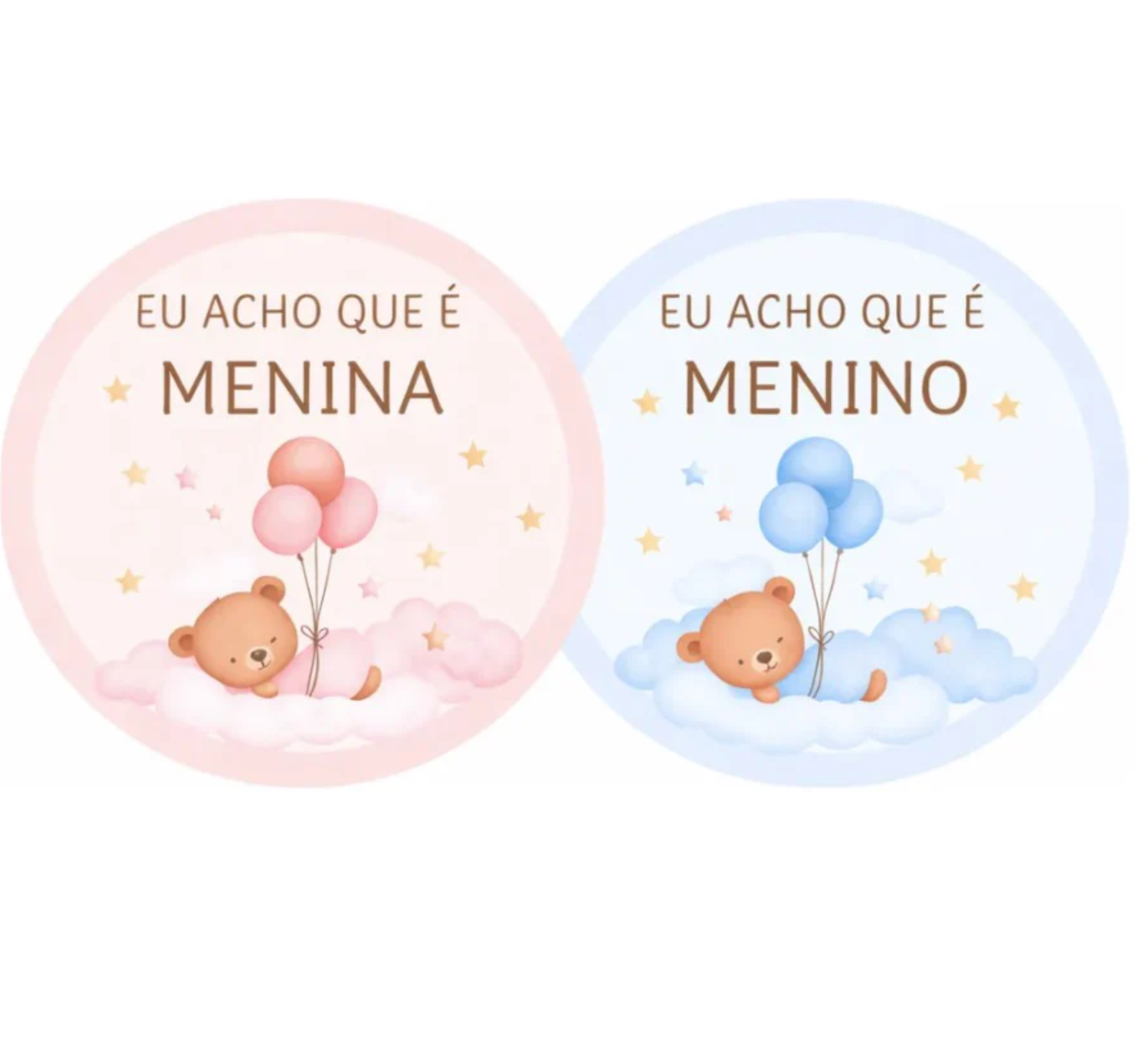 100 Etiquetas Adesivos Chá Revelação Menina E Menino Personalizado 4x4 Cm 50 Ursinha Rosa E 50 Ursinho Azul Redondo