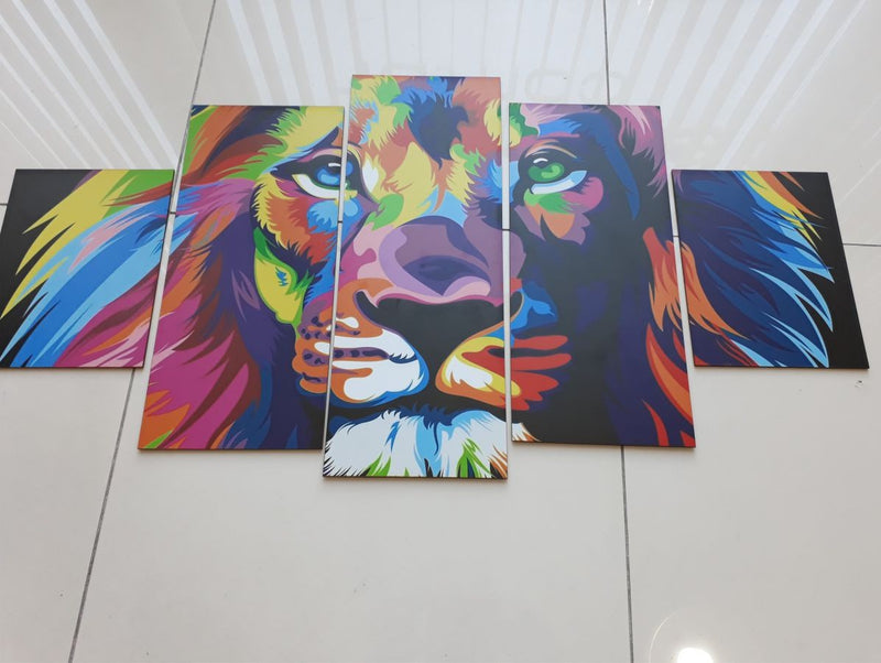 Quadros Decorativos Mosaico MDF Leão Judá Colorido 115x60cm