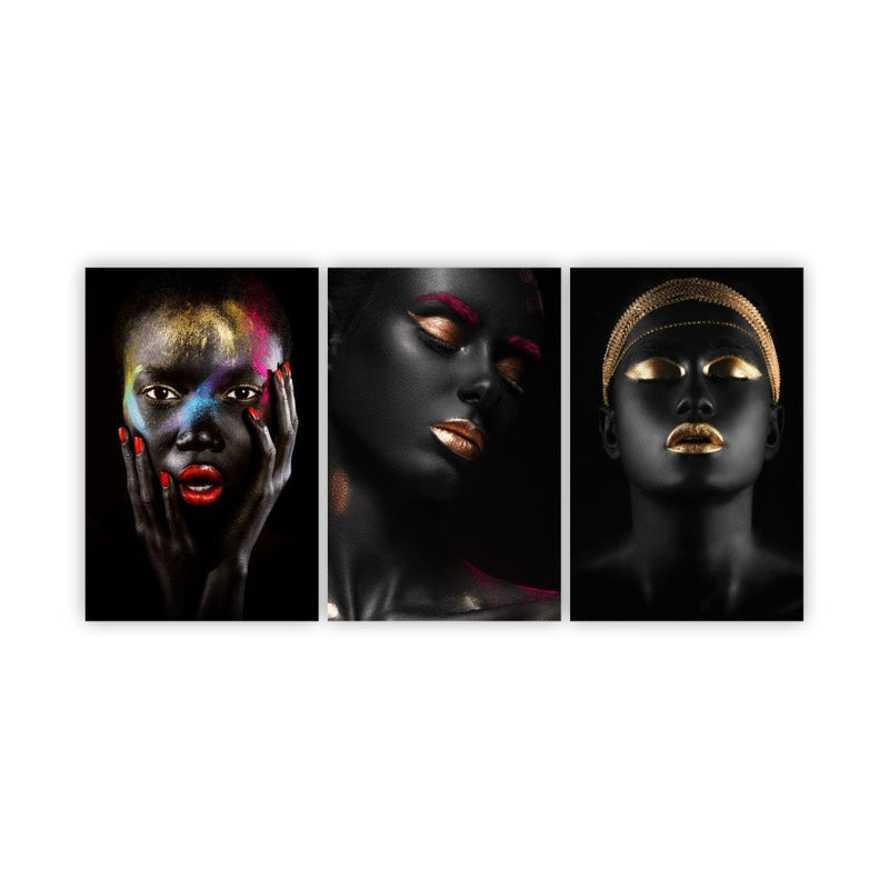 Quadros Decorativos Mosaico Mulhere Negras Maquiagem Colorida 60x40